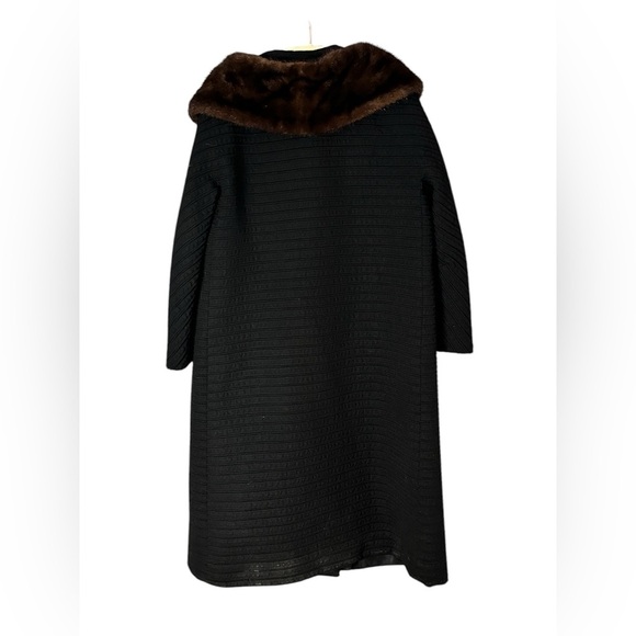 Vintage Union Black Double-Breasted Coat with real Fur Collar Medium - Picture 4 of 8